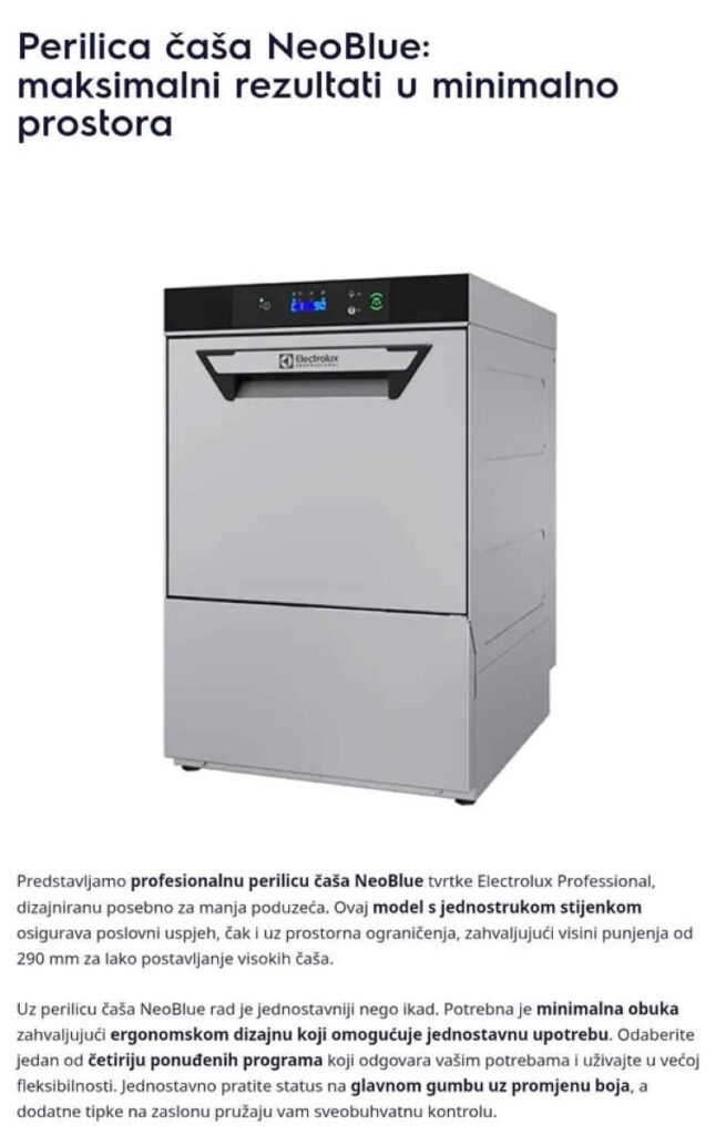 Electrolux Professional NeoBlue S perilica čaša